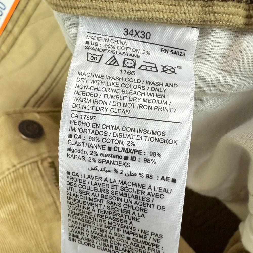 Old Navy Pants Men 35x30(29.75) Tan Brown Slim Built in Flex Corduroy Winter NWT